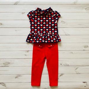 Dear Valentine Red Pink Ruffle Heart Top and Red Pointe Pants 2T EUC